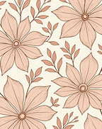 Soft Peach Floral Leaf Pattern Rug