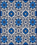 Blue Tiled Floral Geometric Pattern Rug