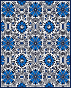 Blue Tiled Floral Geometric Pattern Rug