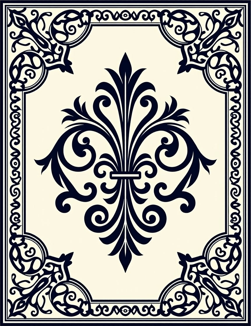 Elegant Black Cream Floral Scroll Rug