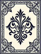 Elegant Black Cream Floral Scroll Rug