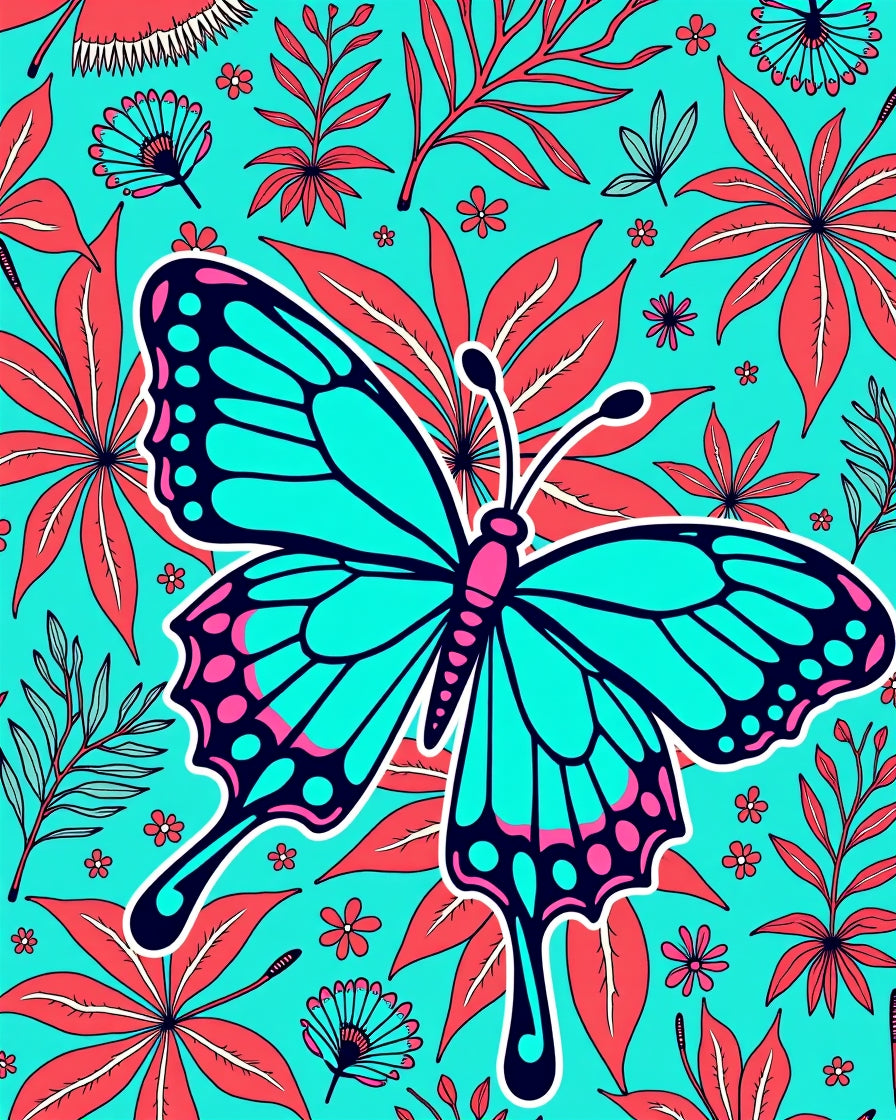 Tropical Butterfly Leaf Pattern Rug