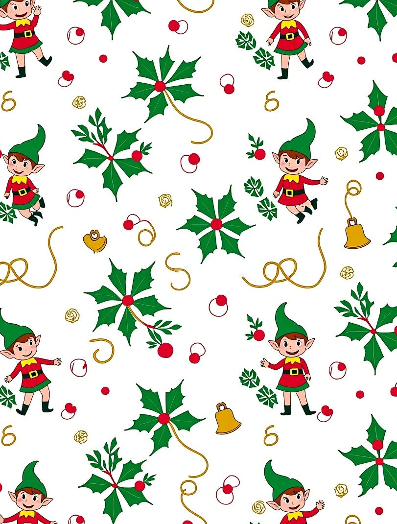 Joyful Elves Holly Berries Bells Christmas Rug