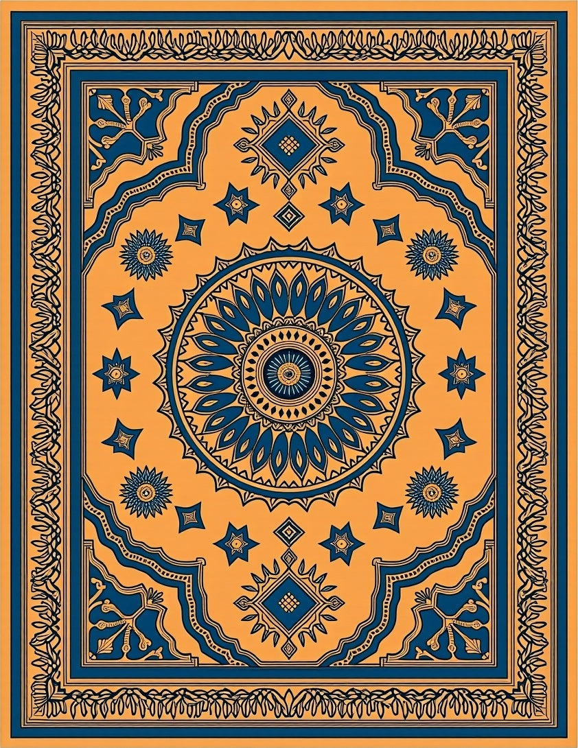 Bold Blue Mandala Geometric Pattern Rug
