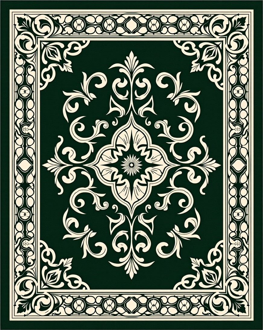 Classic Floral Scrollwork Damask Pattern Rug