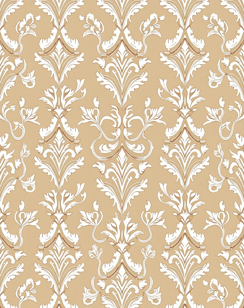 Classic Damask White Beige Pattern Rug