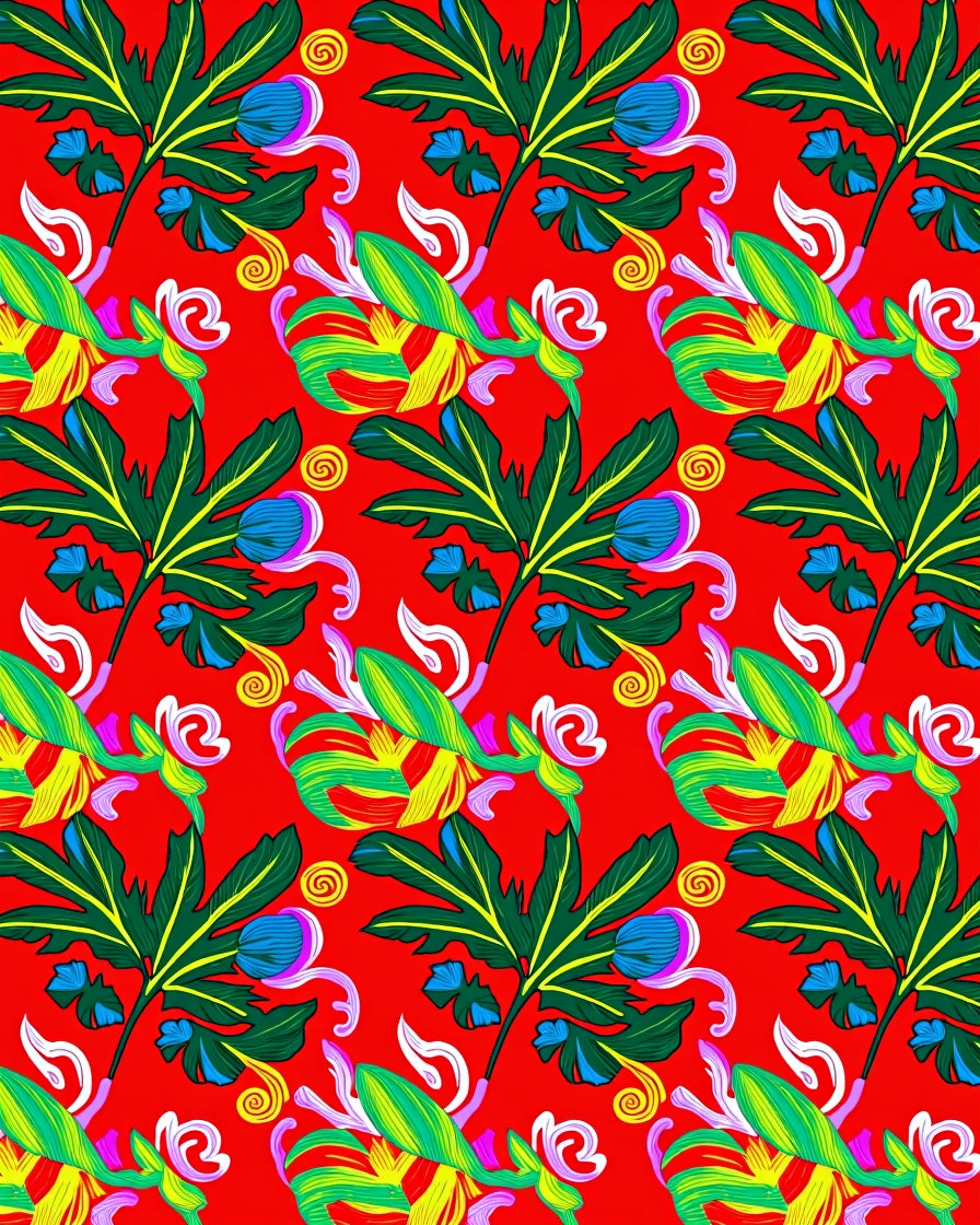 Tropical Floral Swirl Pattern Rug