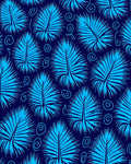 Bold Blue Palm Leaf Swirl Pattern Rug