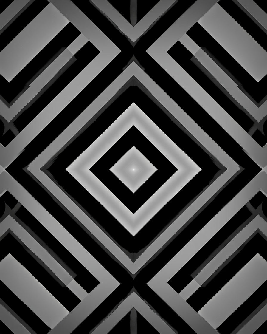 Monochrome Geometric Square Pattern Rug