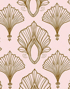Gold Fan and Scroll Mid-Century Pattern Rug