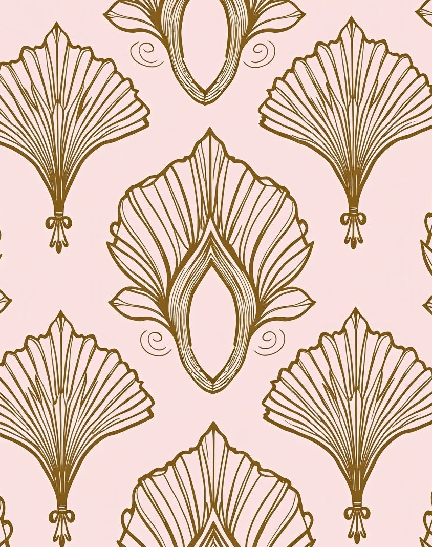 Gold Fan and Scroll Mid-Century Pattern Rug