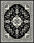 Classic Black Ivory Floral Medallion Rug