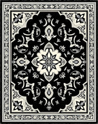 Classic Black Ivory Floral Medallion Rug