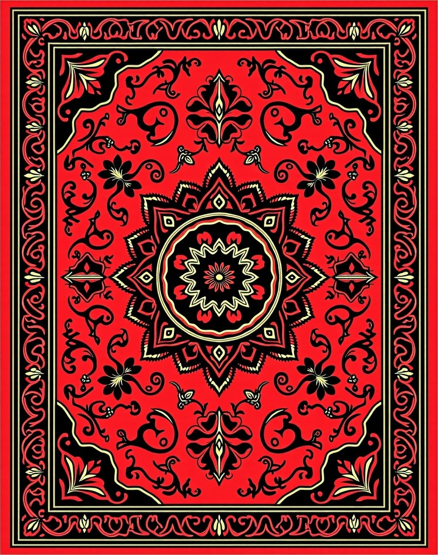Ornate Red Floral Mandala Area Rug