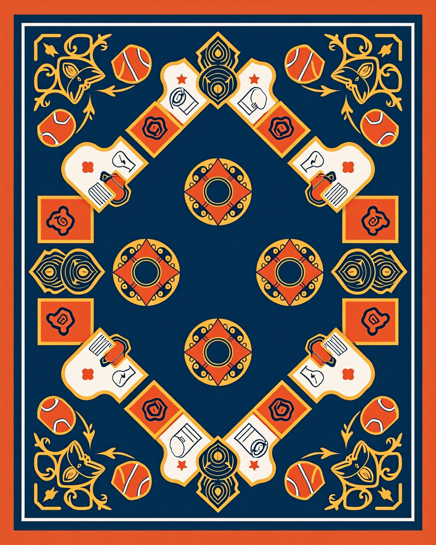 Abstract Geometric Blue Orange Pattern Rug