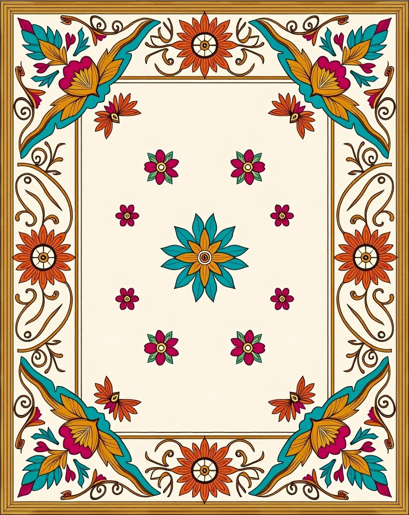 Vibrant Floral Medallion Cream Rug
