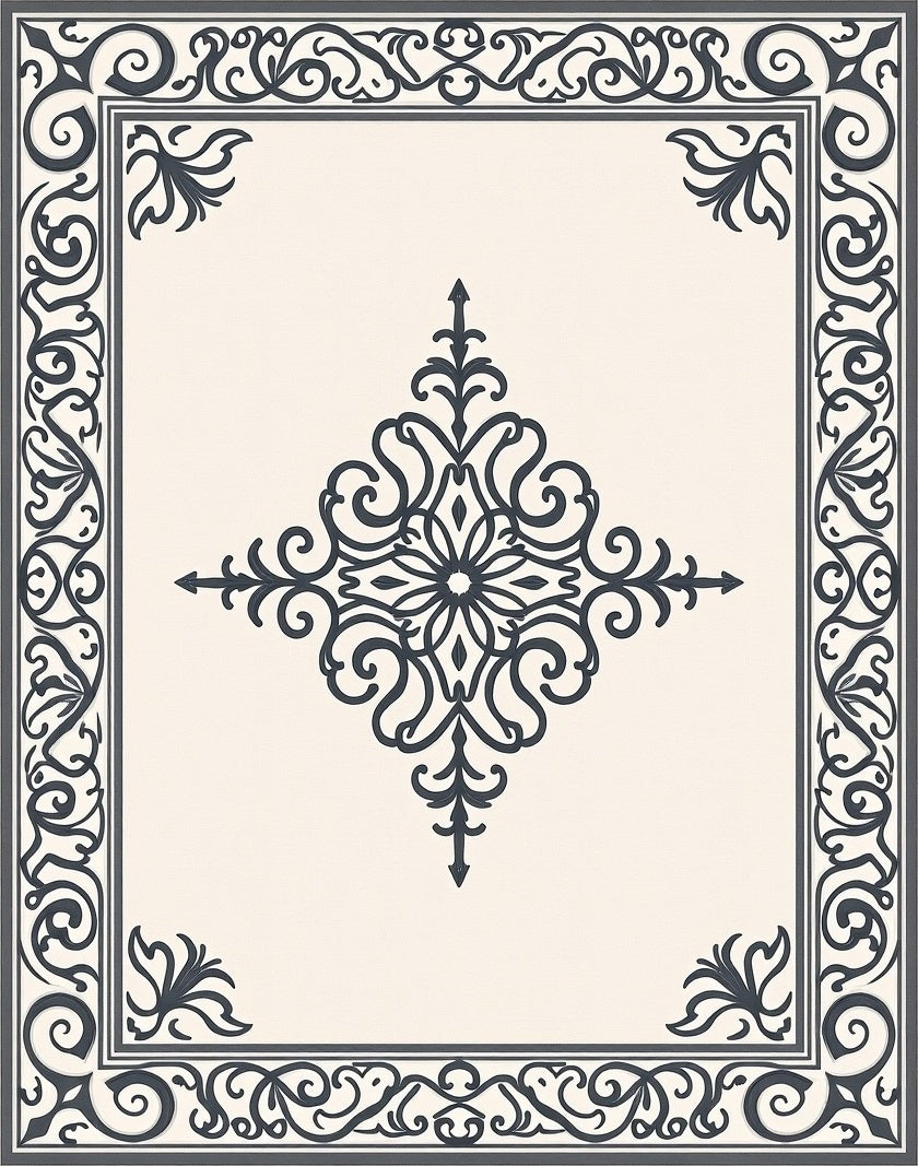 Elegant Scrollwork With Central Motif Rug