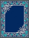 Ornate Teal Floral Vine Border Rug