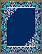 Ornate Teal Floral Vine Border Rug