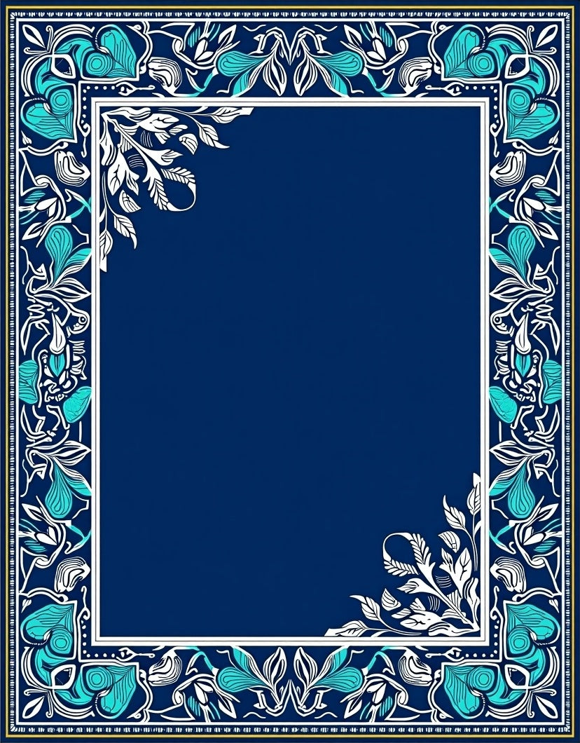 Ornate Teal Floral Vine Border Rug