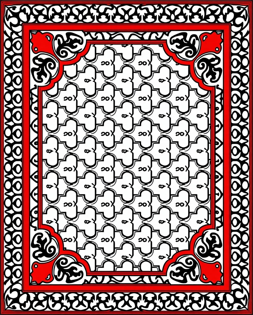 Bold Red Black Graphic Pattern Rug