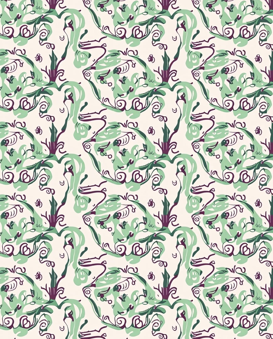 Abstract Swirls Green Plum Design Rug
