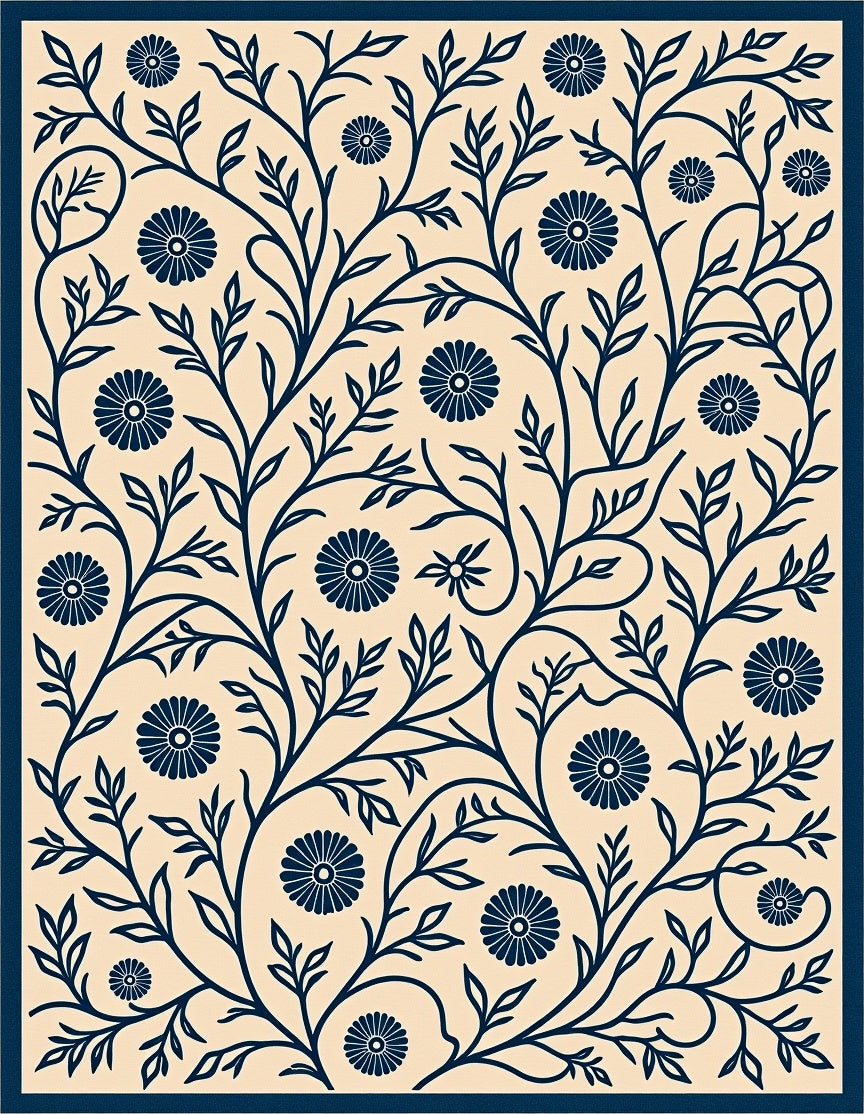Navy Floral Vine Art Rug