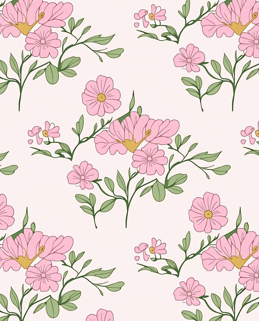 Sweet Pink Floral Branch Pattern Rug