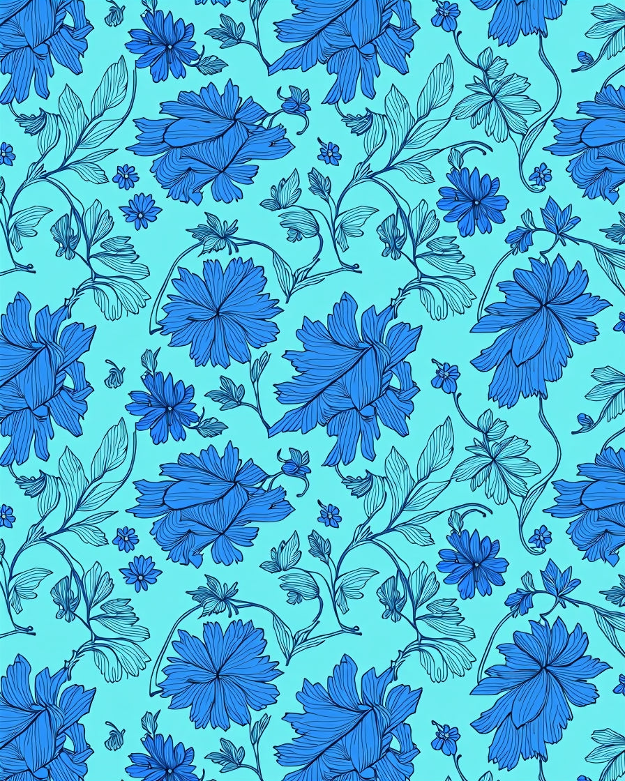 Blue Floral Vine Intricate Design Rug