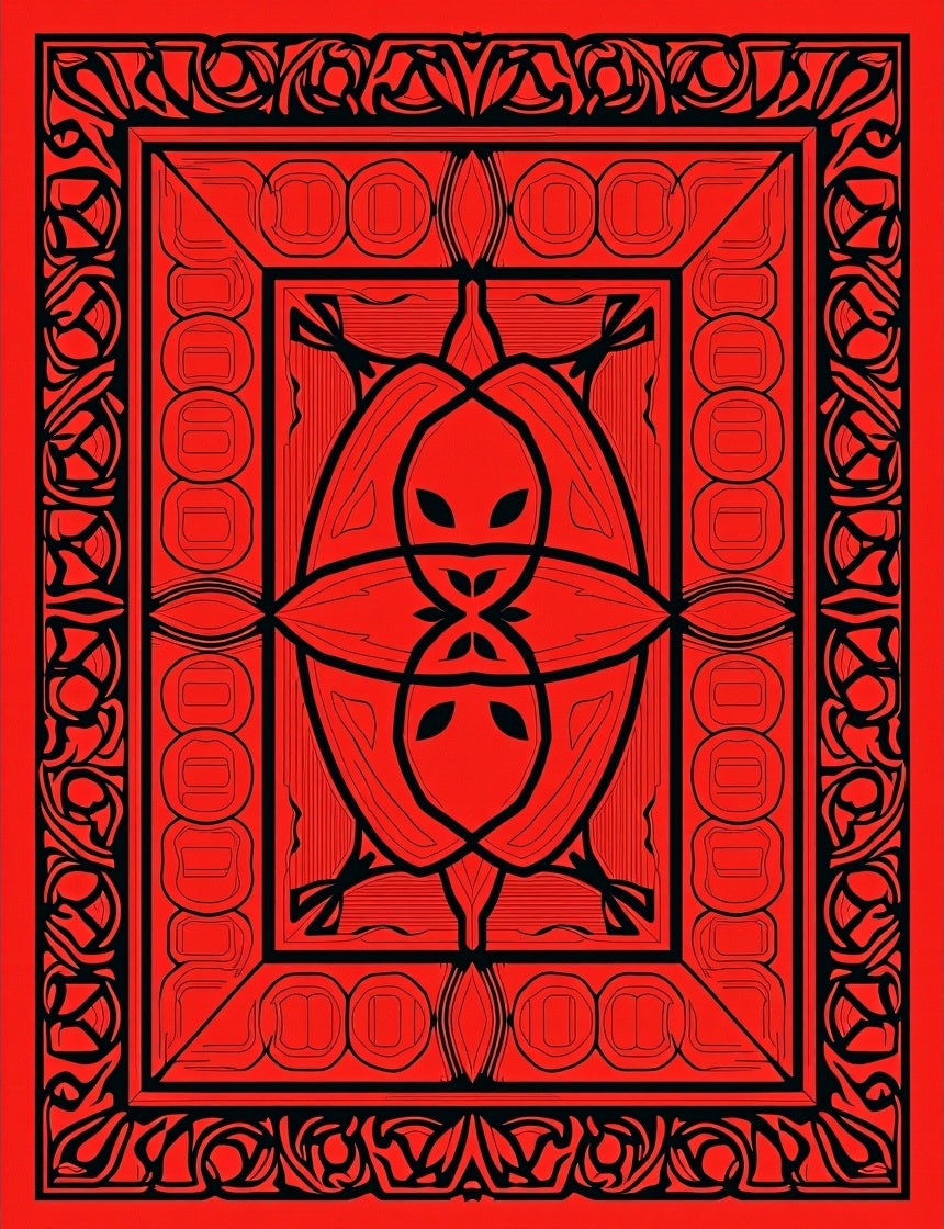 Red Black Abstract Floral Intertwined Design Rug