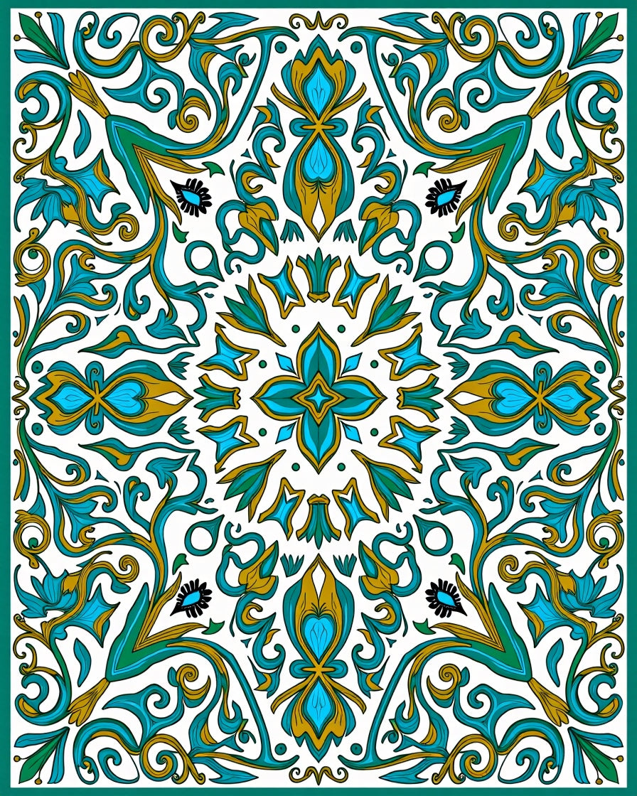 Emerald And Gold Flourish Design Rug
