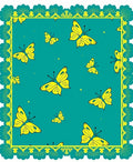 Vibrant Yellow Butterflies Teal Border Rug