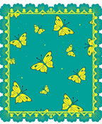 Vibrant Yellow Butterflies Teal Border Rug