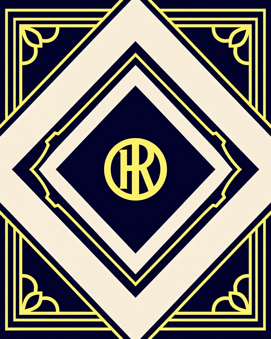 Art Deco Style Navy Cream Geometric Rug