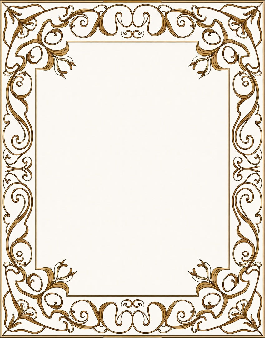 Elegant Gold Swirl Flourish Border Rug
