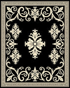 Elegant Black Floral Scrollwork Rug