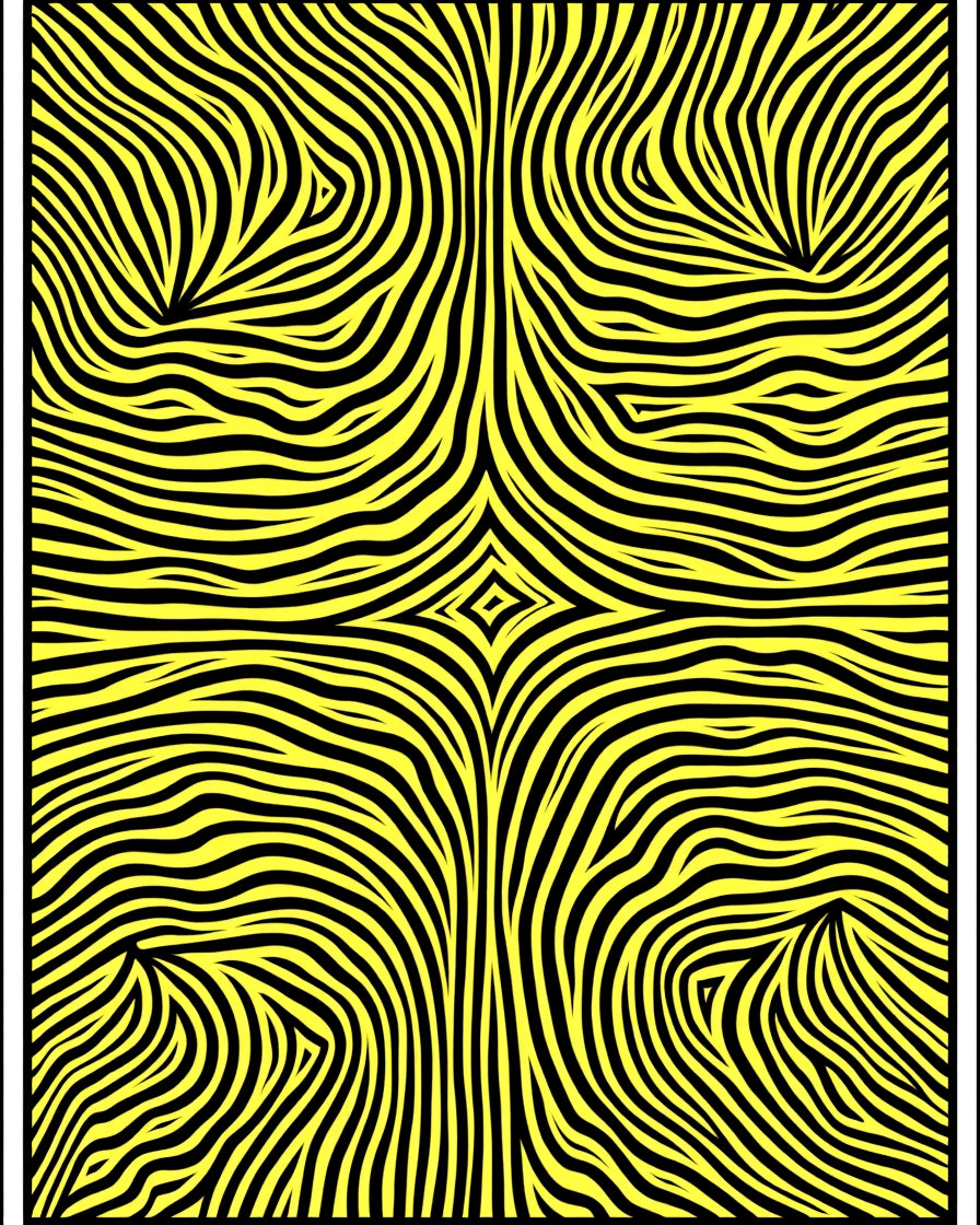 Abstract Yellow Black Wavy Lines Rug