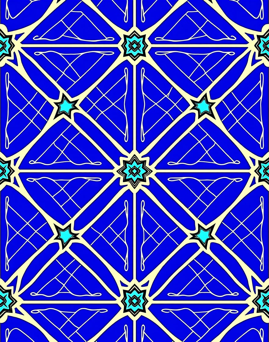 Bold Blue Starburst Geometric Tile Rug