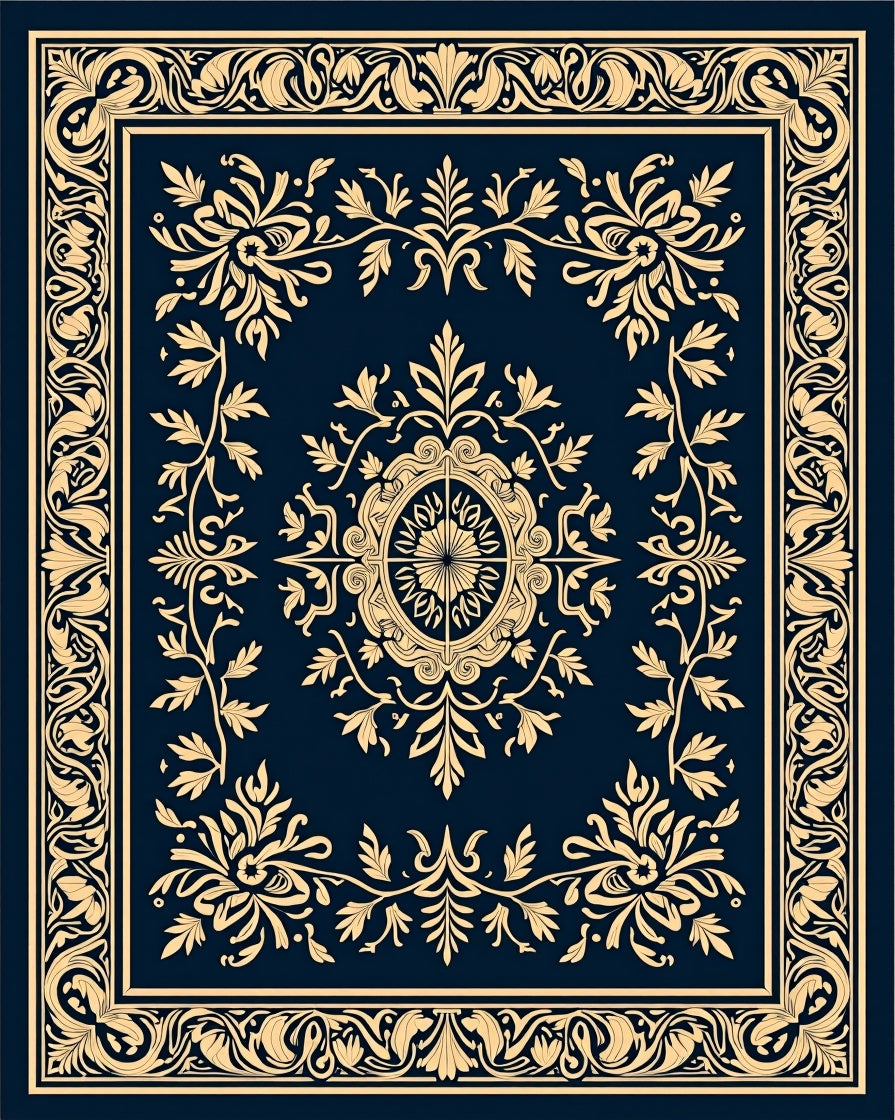 Ornate Floral Bordered Decorative Rug