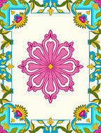 Ornate Floral Frame With Pink Centerpiece Rug