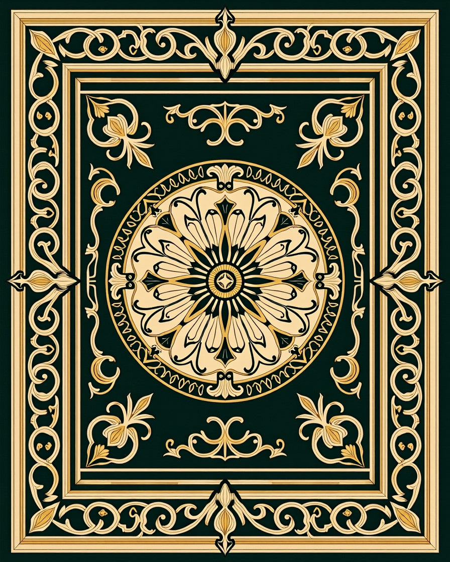 Ornate Black Gold Floral Rug