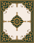 Ornate Teal Gold Scroll-Patterned Rug