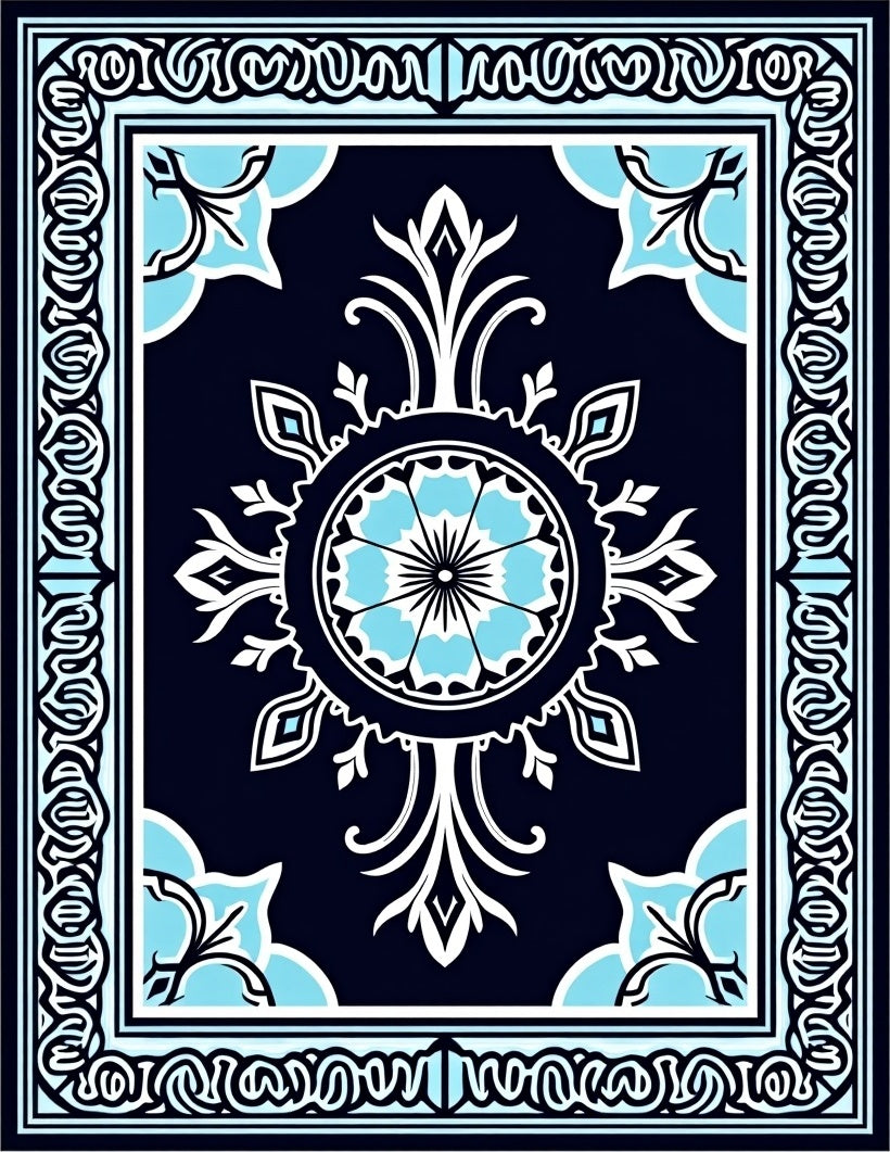 Ornate Teal Floral Central Medallion Rug