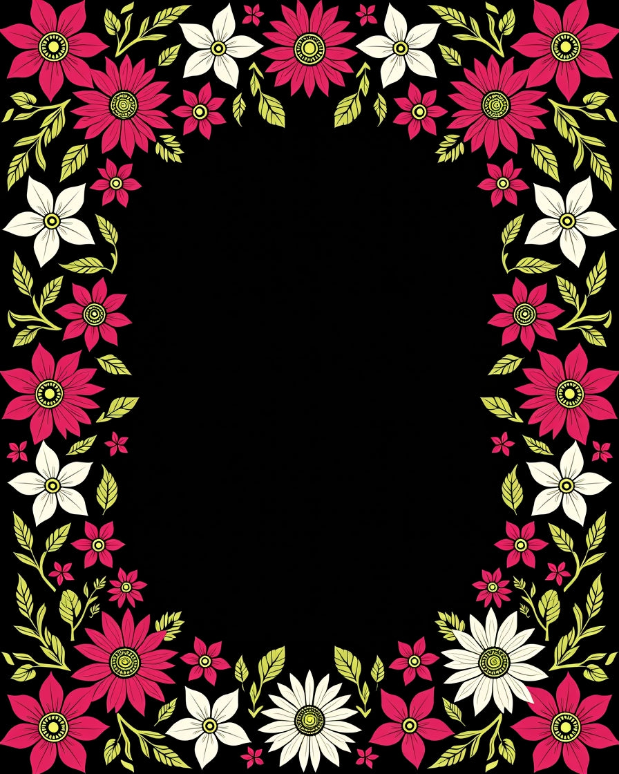 Framed Pink White Floral Garden Rug