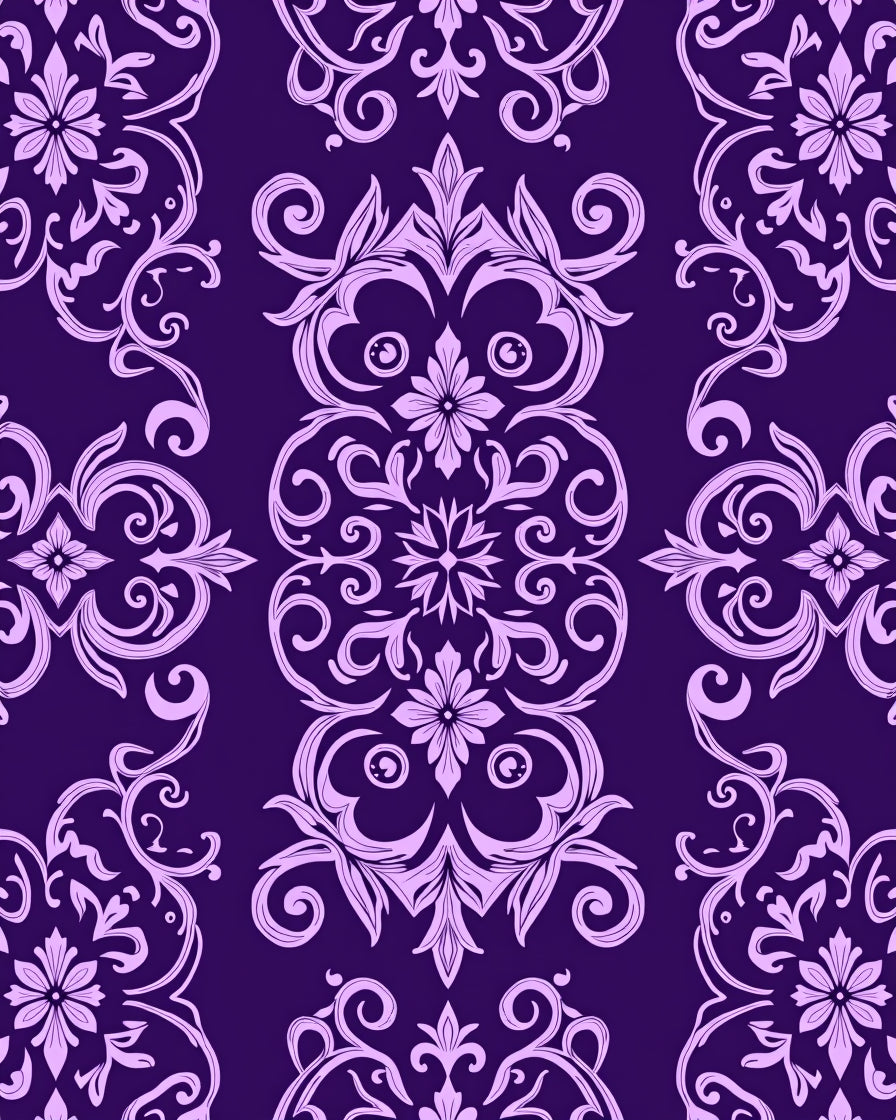 Ornate Violet Floral Damask Design Rug