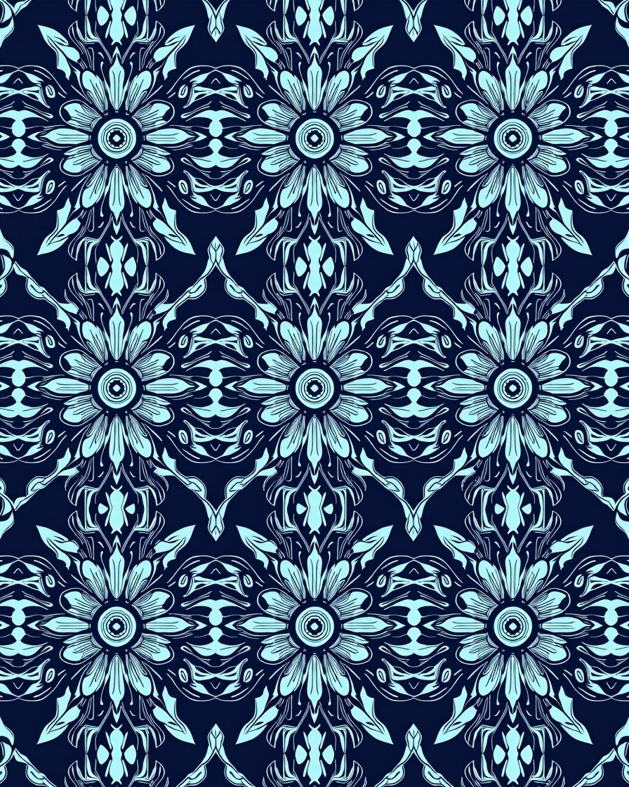 Symmetrical Floral Pattern with Blue Tones Rug