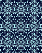 Symmetrical Floral Pattern with Blue Tones Rug