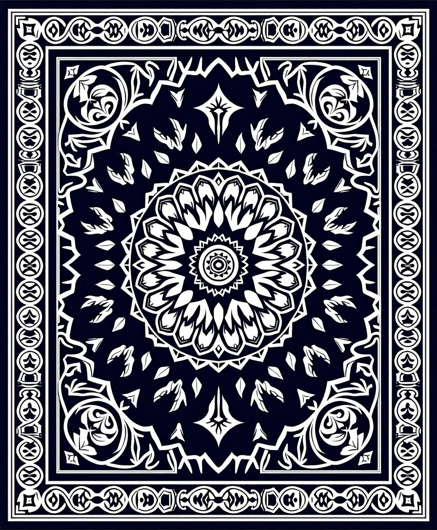 Midnight Floral Mandala Pattern Rug