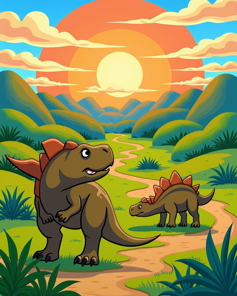 Cute Dinosaur Landscape Trail Design Rug