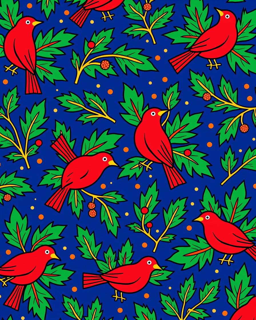 Crimson Birds on Green Foliage Rug